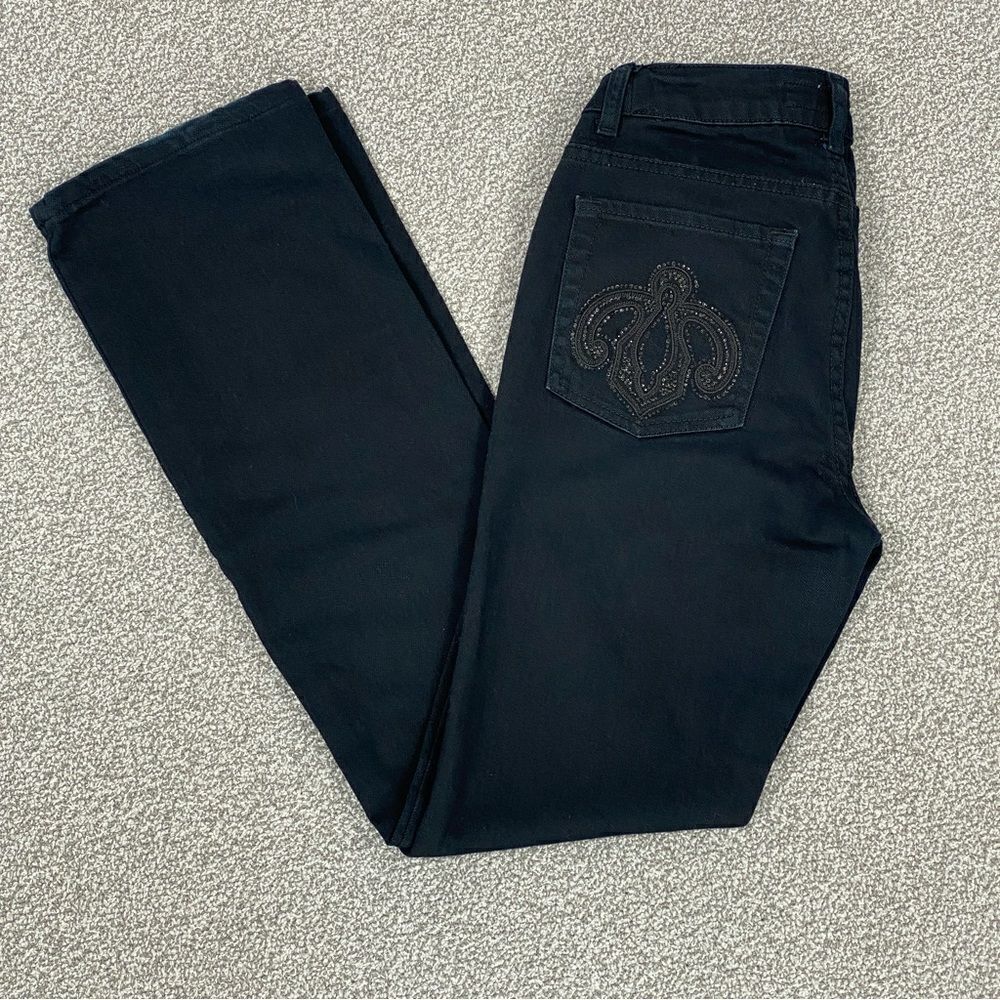 Zara Jeans Womens 8 Black Beaded Back Pocket Straight Leg Low Rise Stretch